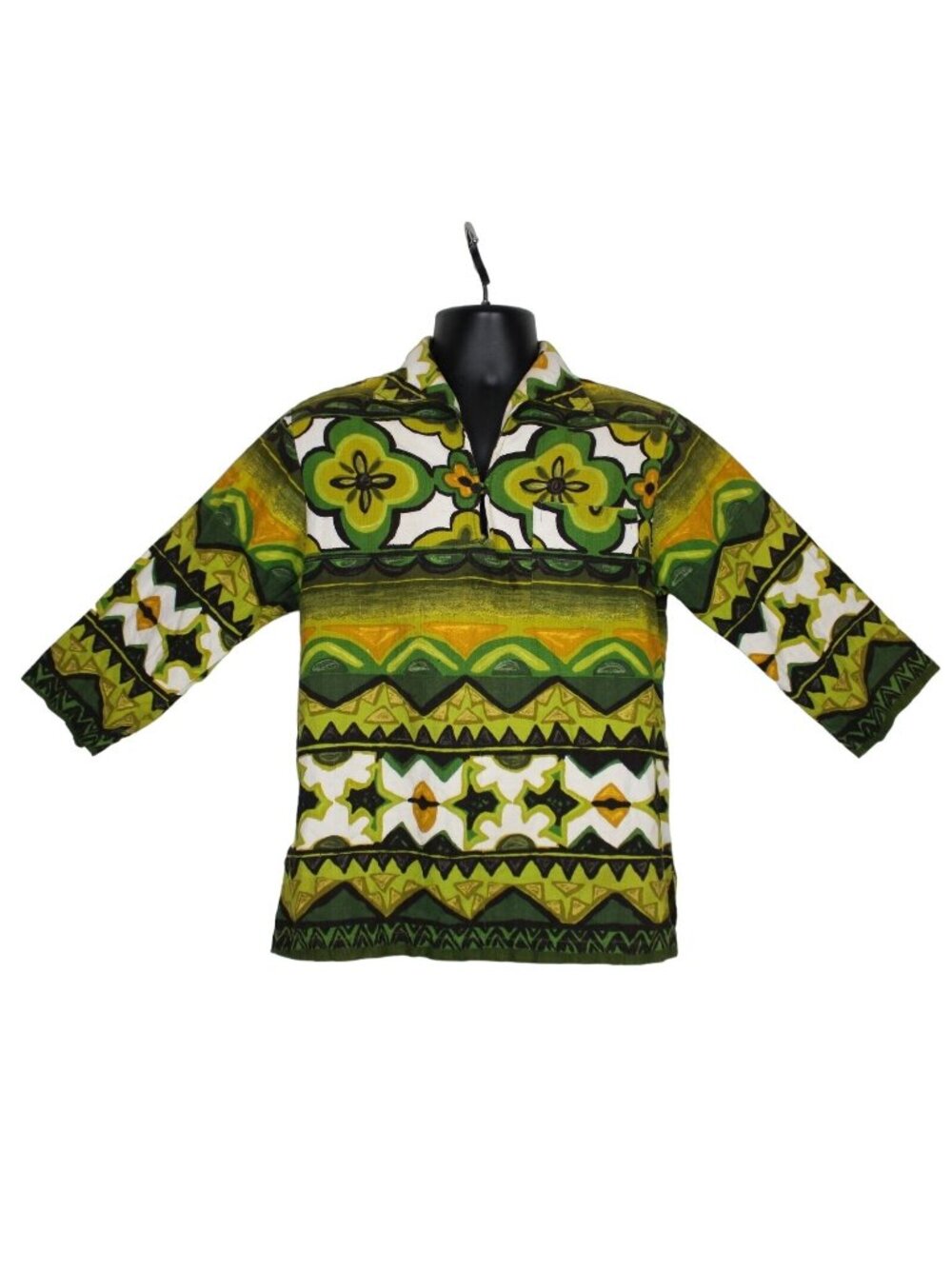 1960s Vintage Pacific Sportswear Hawaiian Shirt Green Surf Aloha Camp 3/4 Sleeve